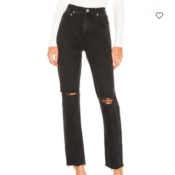 AGOLDE Cherie High Rise Distressed Straight Jean Black Size 24